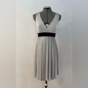 Silver Midi Dress with Black Waistband